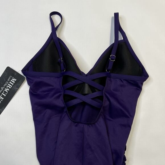Miraclesuit Rock Solid Captivate One Piece Swimsuit Size 12 Purple Criss Cross - Picture 12 of 16